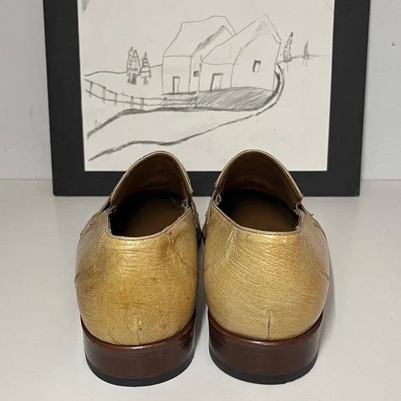 Mezlan Platinum Ostrich Quill Penny Loafers Men’s Size US 10.5 M - Picture 5 of 16